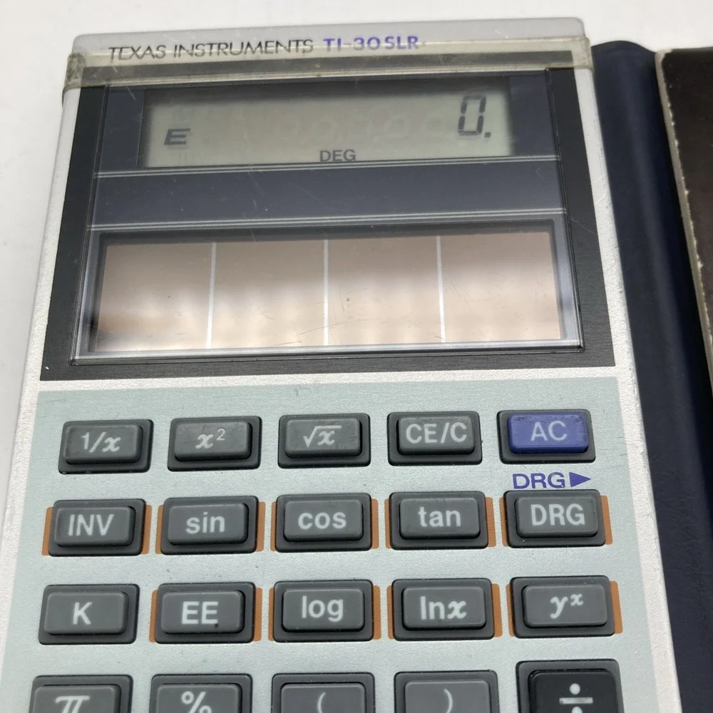Vintage Texas Instruments Light Powered Calculator TI-30SLR W/Cover & Guide 1982